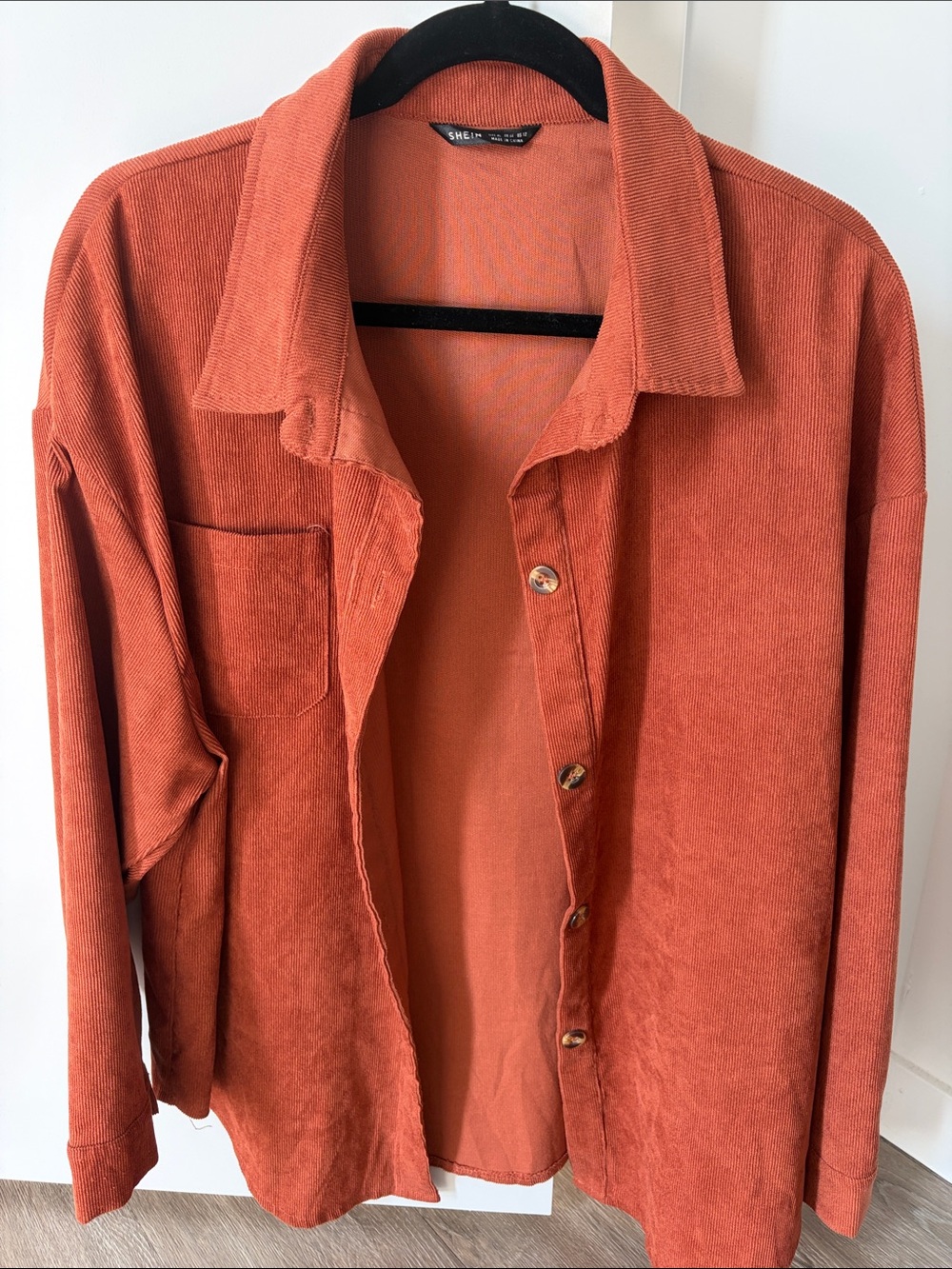 SHEIN Oversized Corduroy Button-Down Shirt in Rust Orange